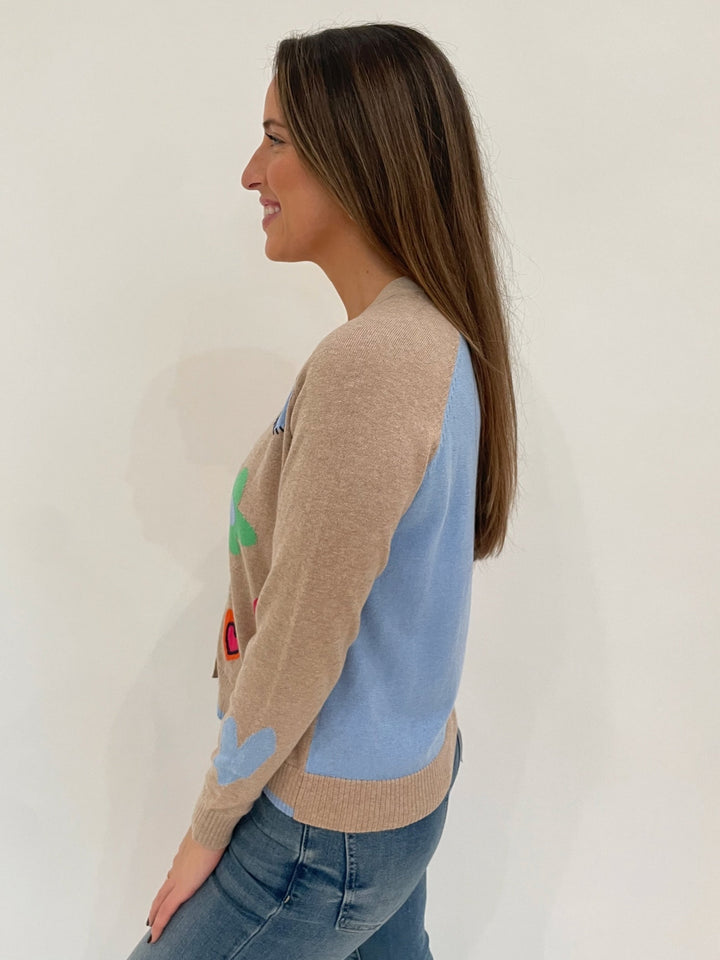 Zaket & Plover Vanessa Flowers & Spot Long Sleeve Cardigan in Oat available at Barbara Katz