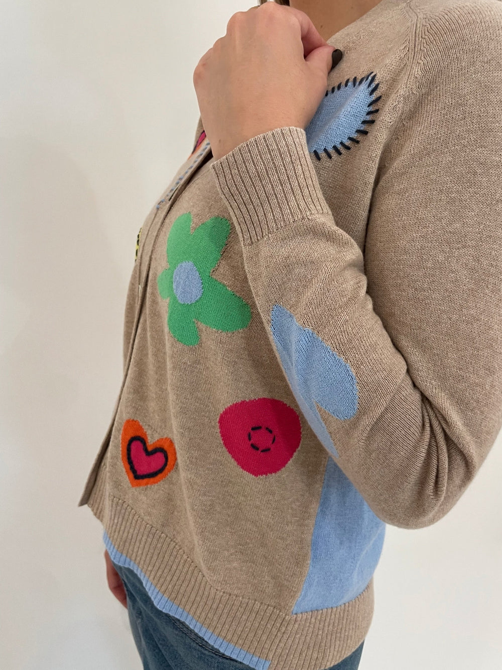 Zaket & Plover Vanessa Flowers & Spots Cardigan in Oat available at Barbara Katz