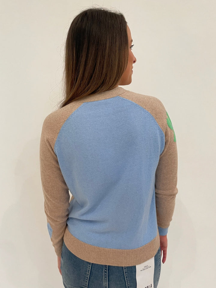 Zaket & Plover Vanessa Flowers & Spot Colorblock Cardigan in Oat available at Barbara Katz