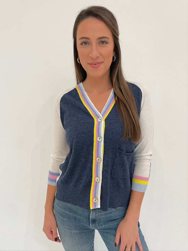 Zaket & Plover Aida Stripe Cardigan in Denim available at Barbara Katz