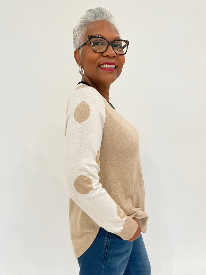 Zaket & Plover Betsy Spots & Stripes Long Sleeve Sweater in Cream with Lizzie Fortunato Clear Organic Hoop Earrings available at Barbara Katz