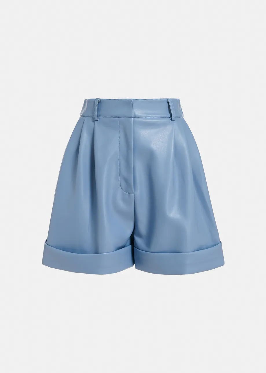 Essentiel Antwerp Falcons Faux Leather Shorts - Feeling Blue available at Barbara Katz