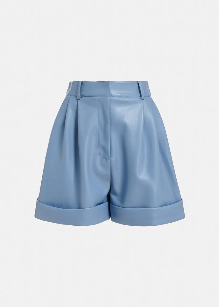 Essentiel Antwerp Falcons Faux Leather Shorts - Feeling Blue available at Barbara Katz
