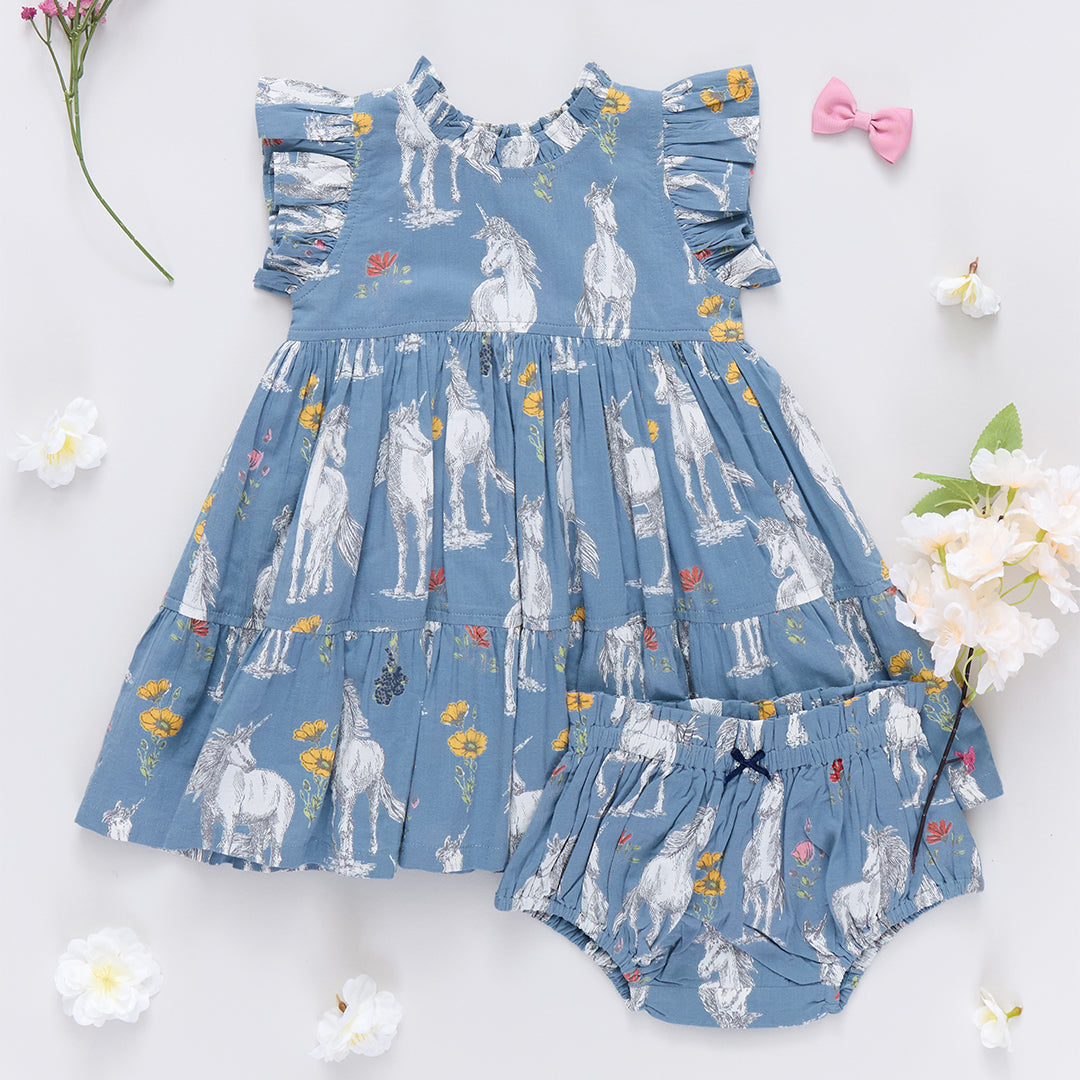 Pink Chicken Baby Girls Jennifer Dress Set in Unicorn Field available at Barbara Katz