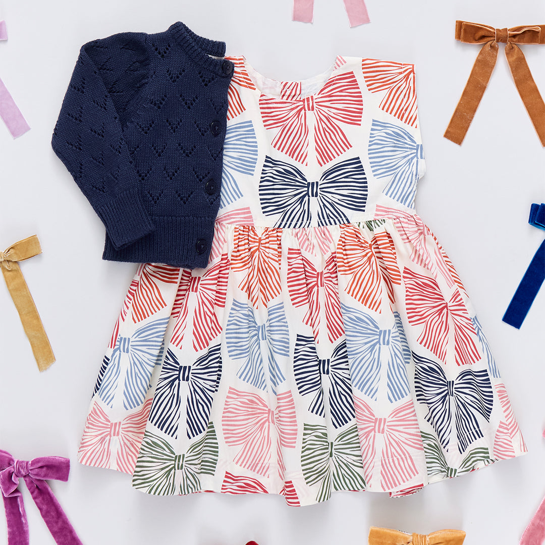 Pink Chicken Girls Adaline Dress in Multi Stripe Bows available at Barbara Katz