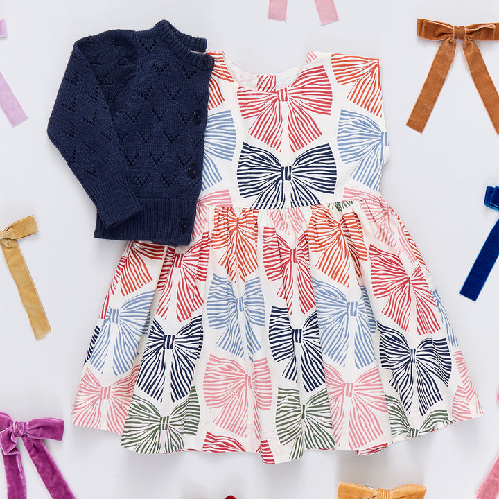 Pink Chicken Girls Adaline Dress in Multi Stripe Bows available at Barbara Katz