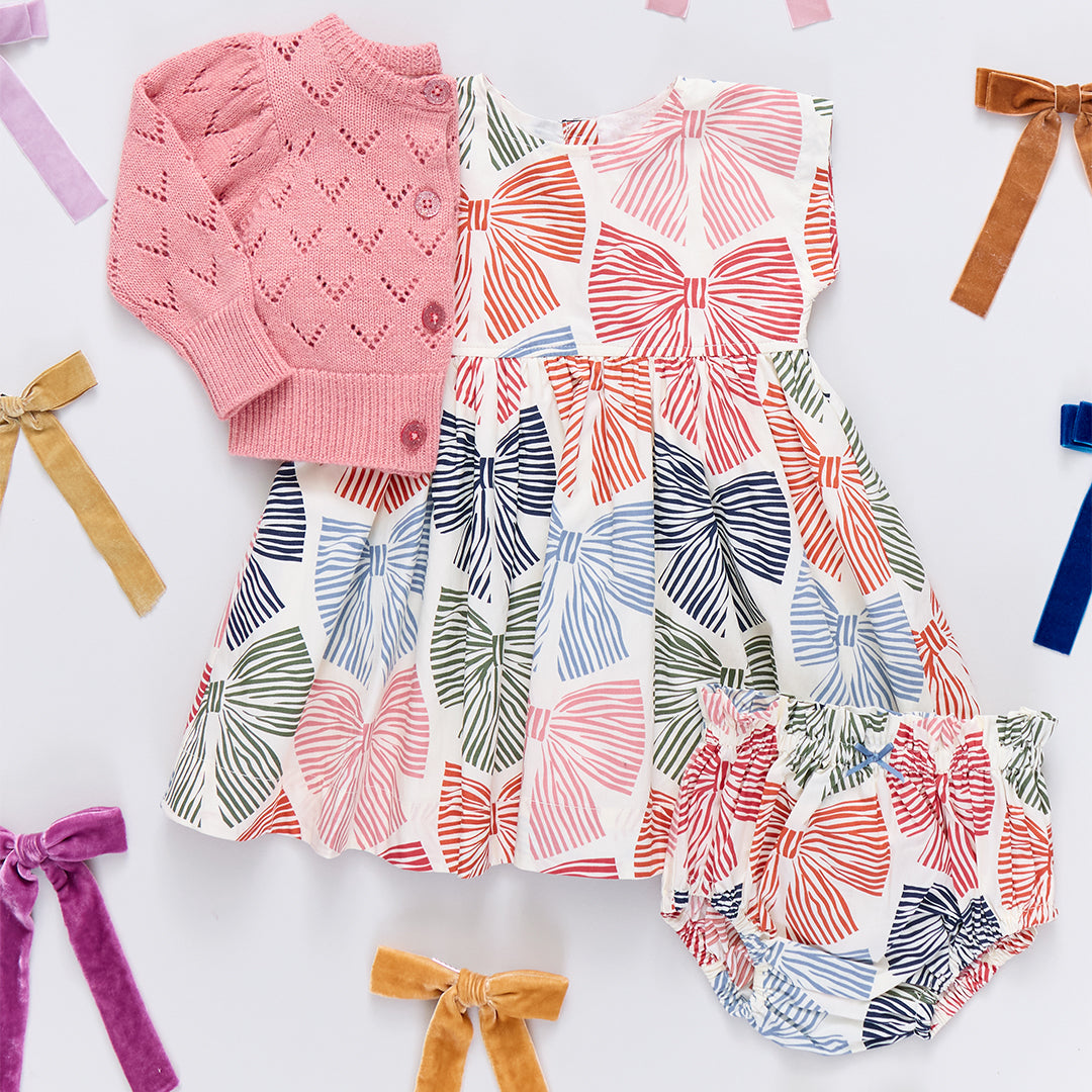 Pink Chicken Baby Girls Adaline Dress Set in Multi Stripe Bows available at Barbara Katz