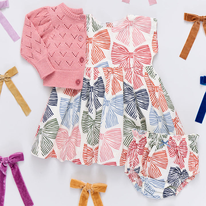 Pink Chicken Baby Girls Adaline Dress Set in Multi Stripe Bows available at Barbara Katz