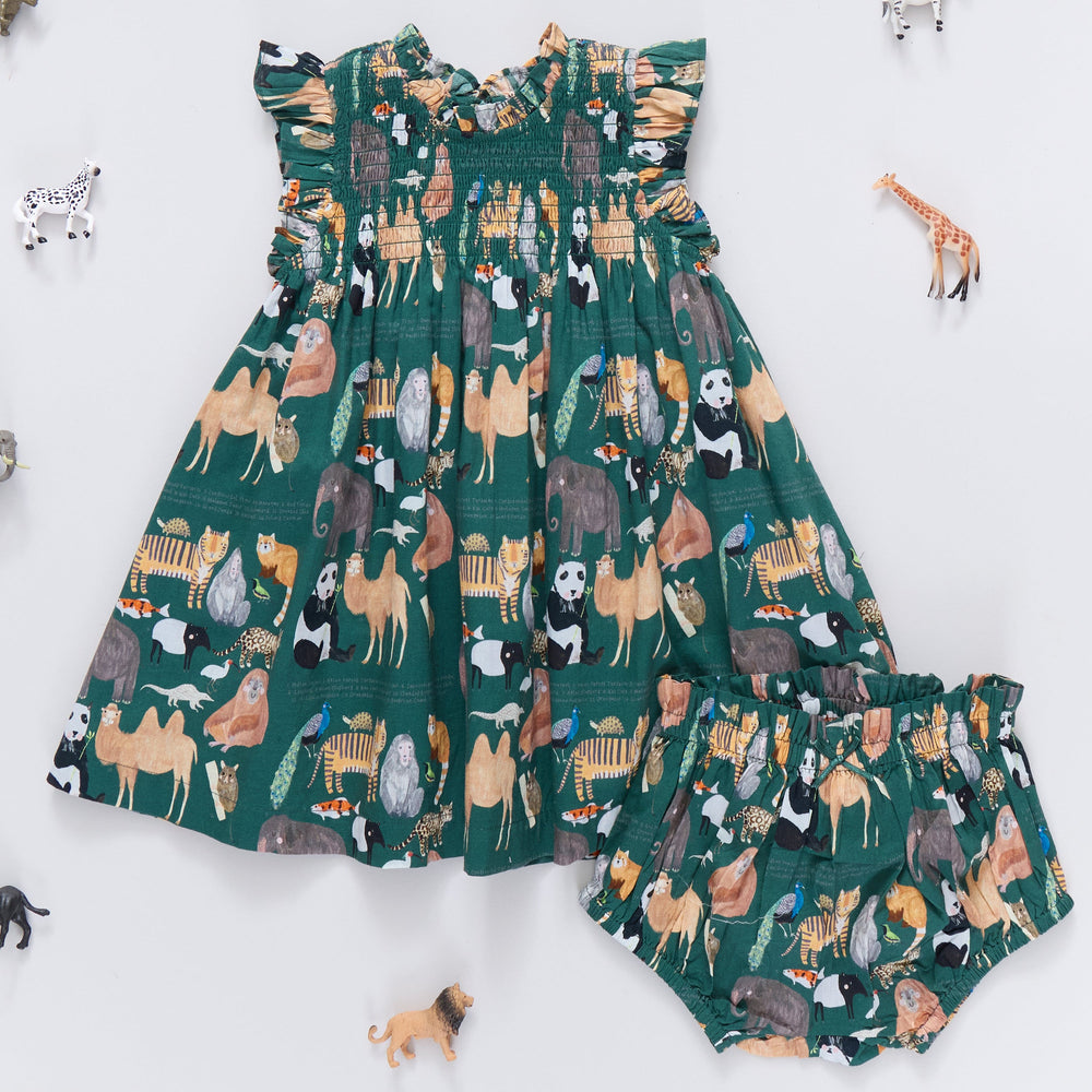Pink Chicken Baby Girls Stevie Dress Set in Animals of Asia Print available at Barbara Katz