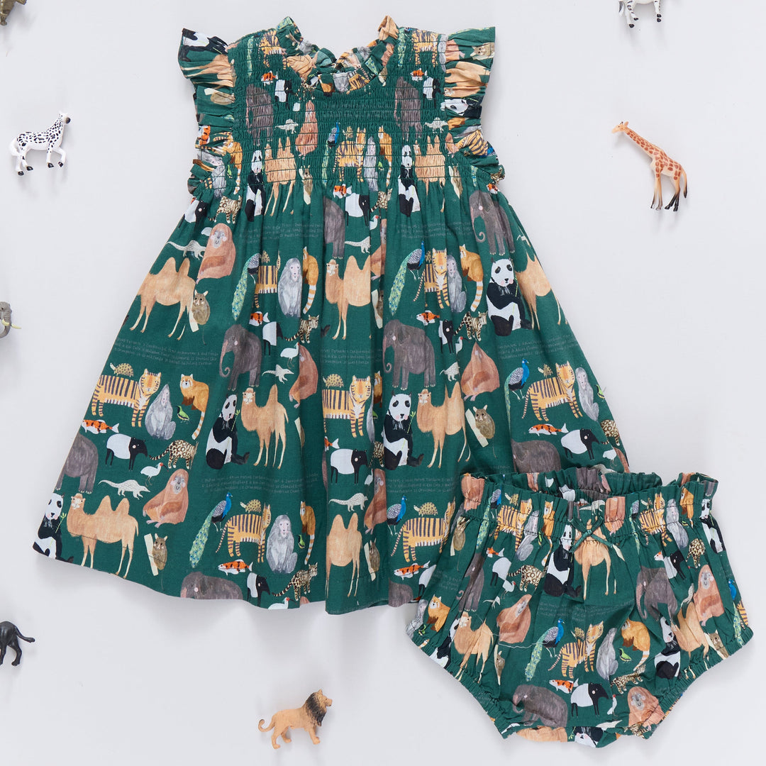 Pink Chicken Baby Girls Stevie Dress Set in Animals of Asia Print available at Barbara Katz