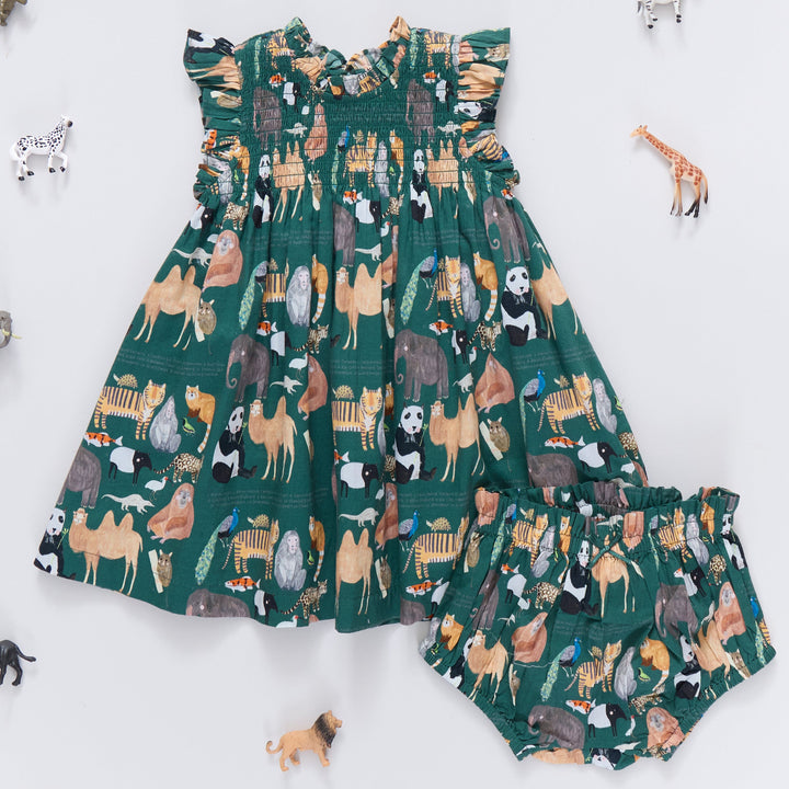 Pink Chicken Baby Girls Stevie Dress Set in Animals of Asia Print available at Barbara Katz