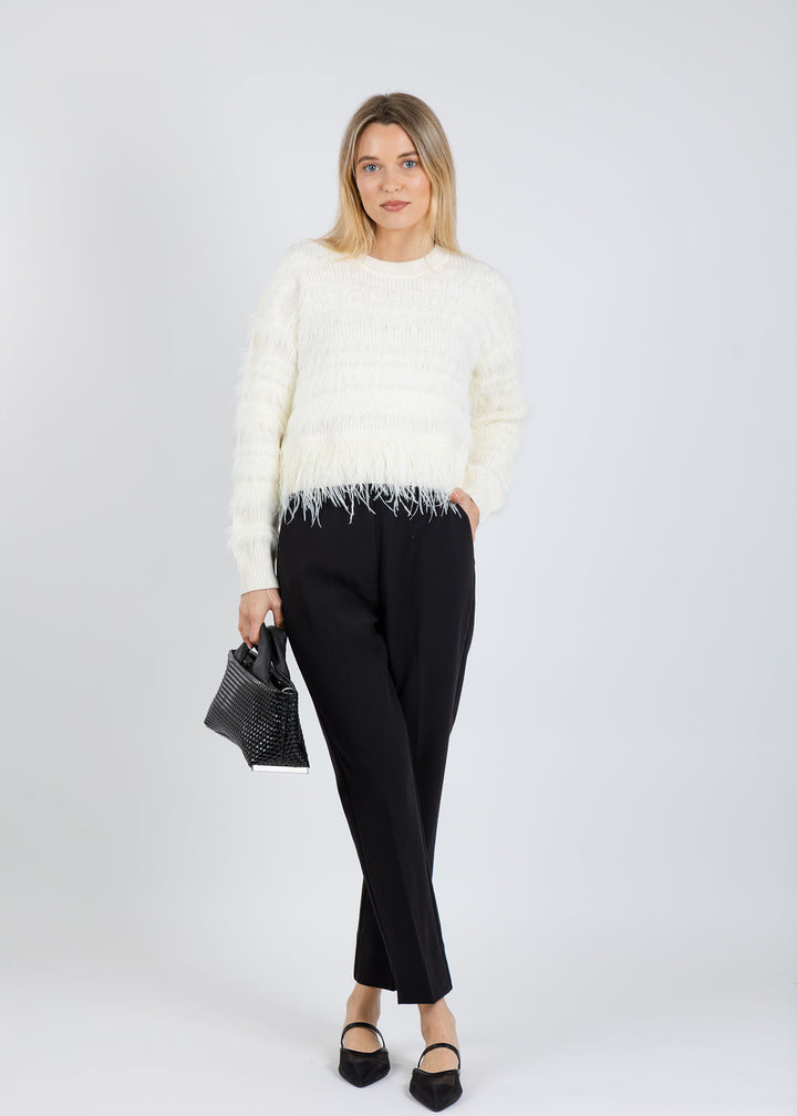 Cinq a Sept Vivica Cardigan in Ivory paired with Favorite Daughter The Favorite Cigarette Pant in Black available at Barbara Katz