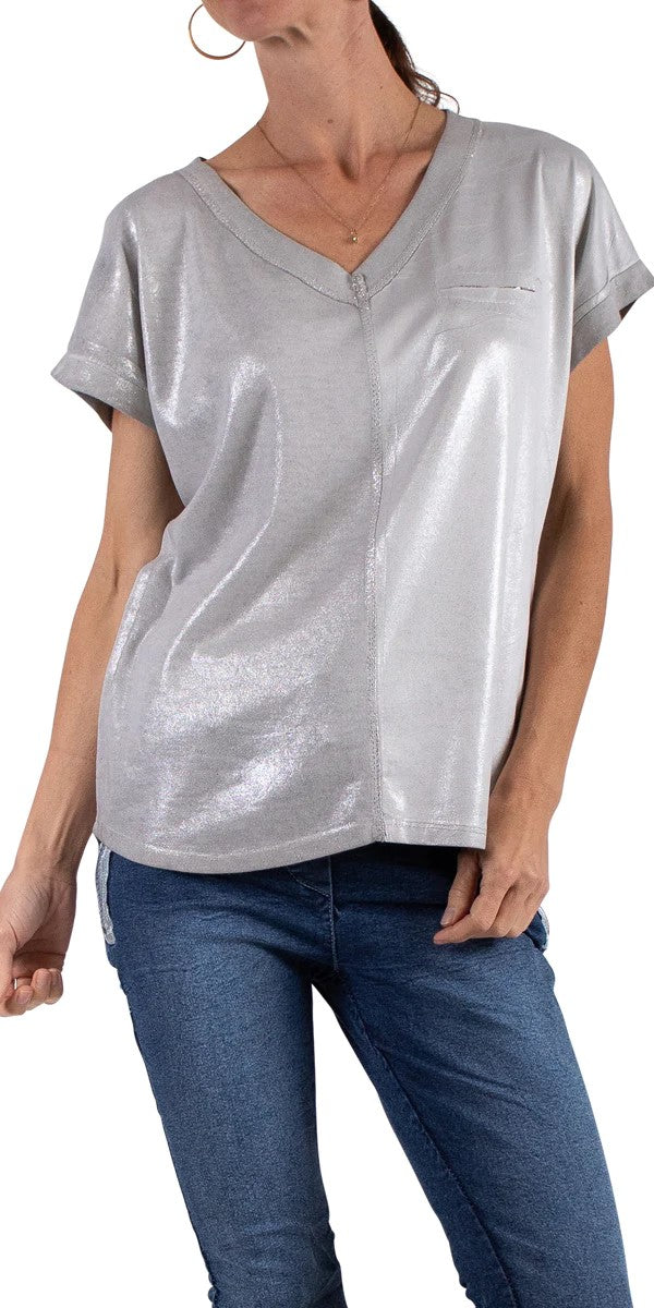 Ferno V-Neck Two Tone Top - Dove Gray