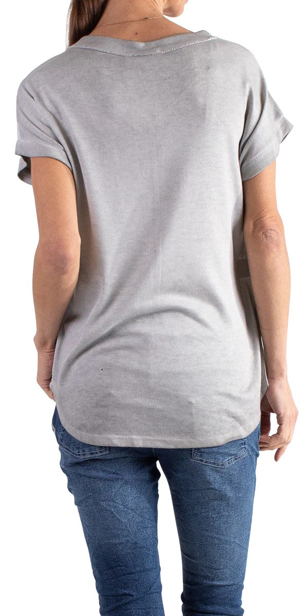 Ferno V-Neck Two Tone Top - Dove Gray