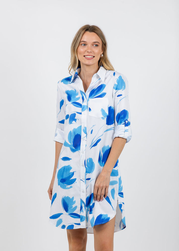Finley Alex Shirt Dress in White/Blue available at Barbara Katz