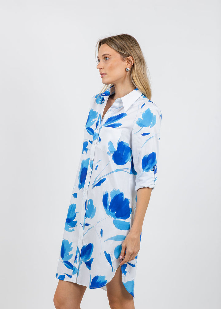 Finley Alex Shirt Dress in White/Blue available at Barbara Katz