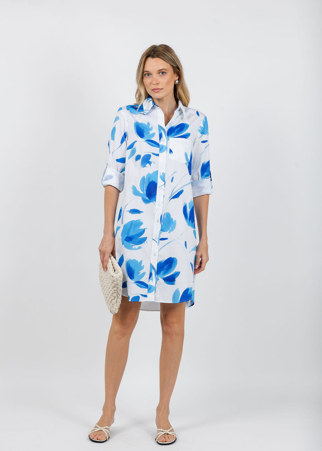 Finley Alex Shirt Dress in White/Blue available at Barbara Katz