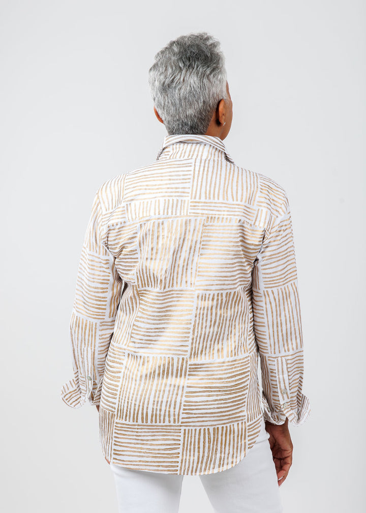 Finley Andie Mended Block Stripe Boyfriend Shirt in Gold available at Barbara Katz