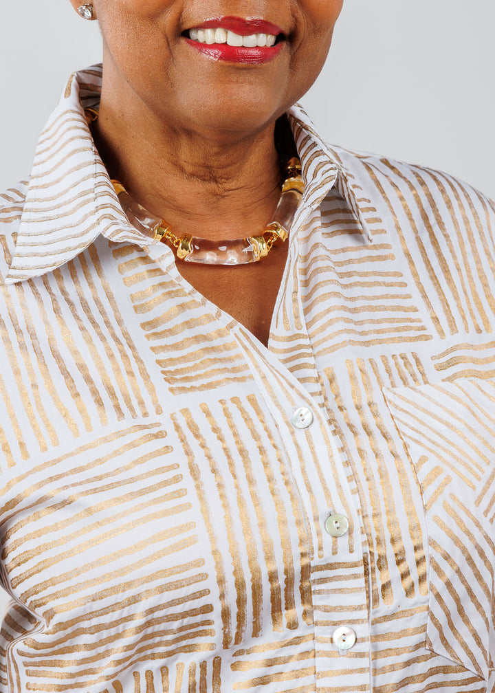Finley Andie Mended Block Stripe Boyfriend Shirt in Gold available at Barbara Katz