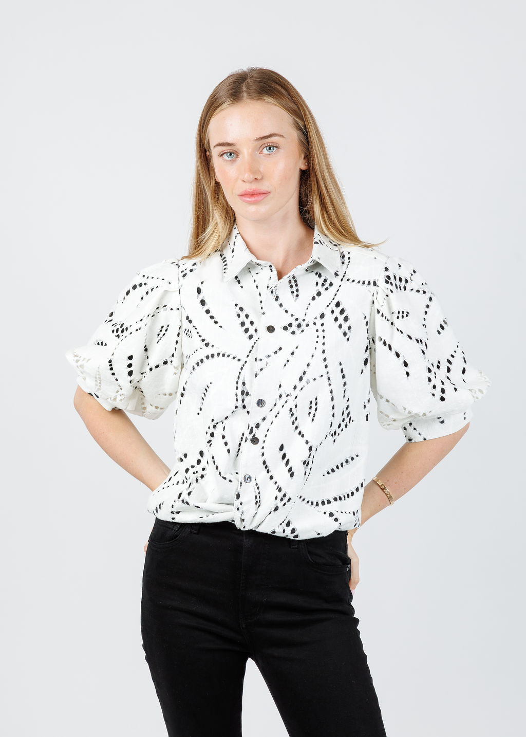 Finley Bomba Chunky Lace Shirt in Ivory available at Barbara Katz