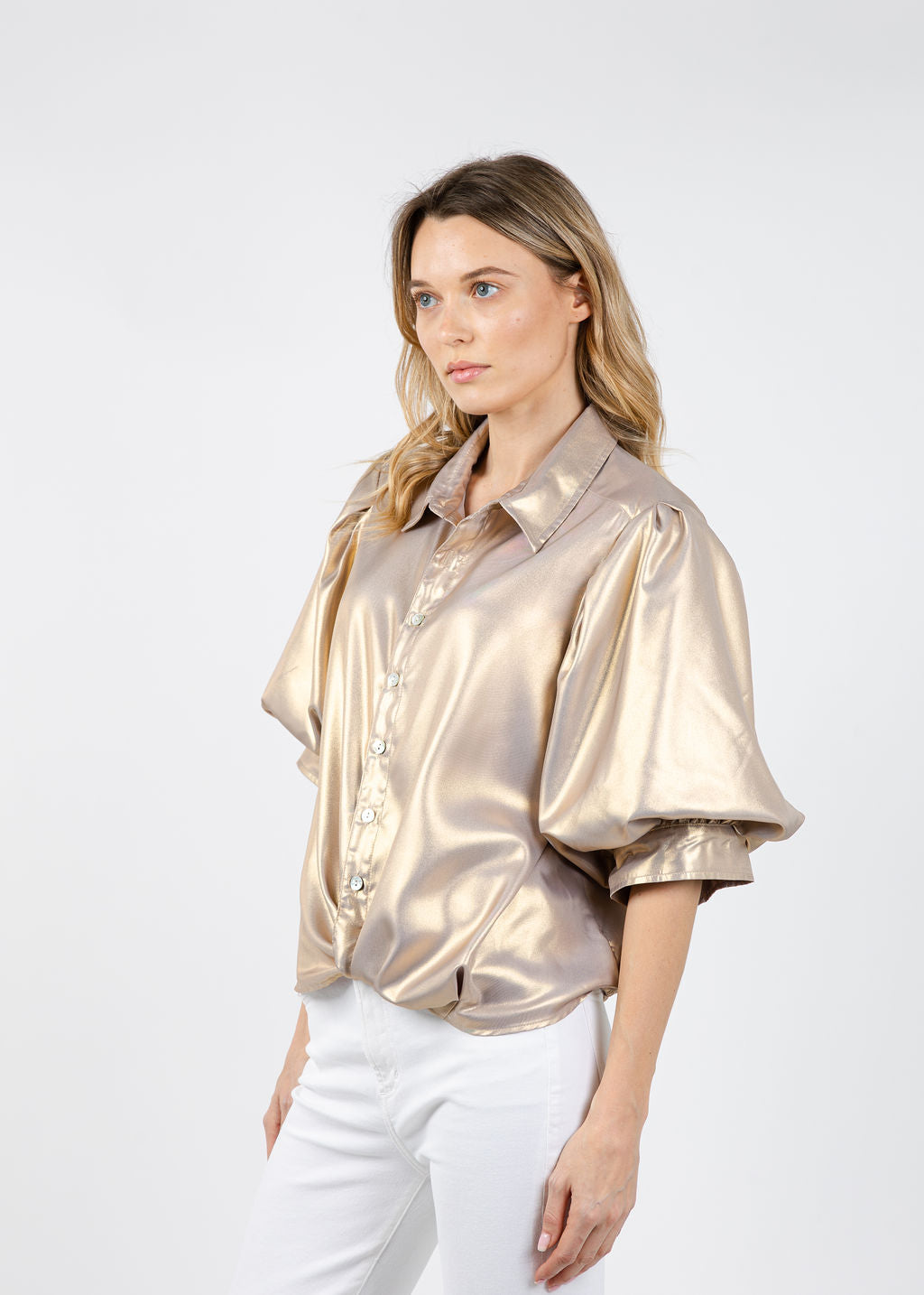 Finley Bomba Shirt in Liquid Gold available at Barbara Katz