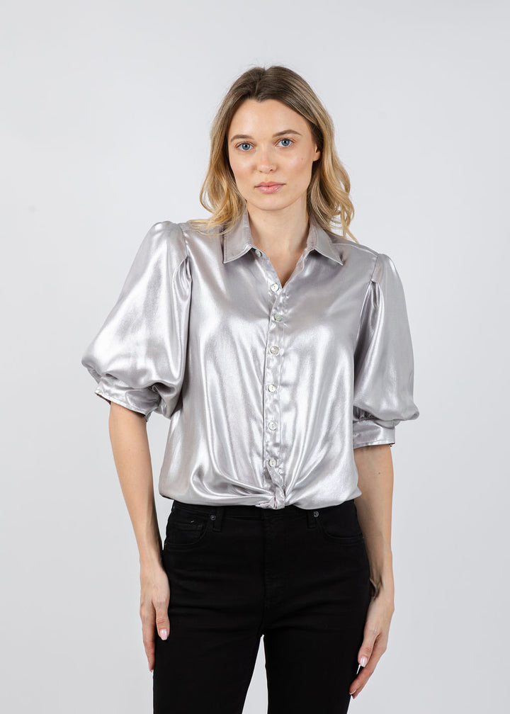 Finley Bomba Shirt in Liquid Silver available at Barbara Katz