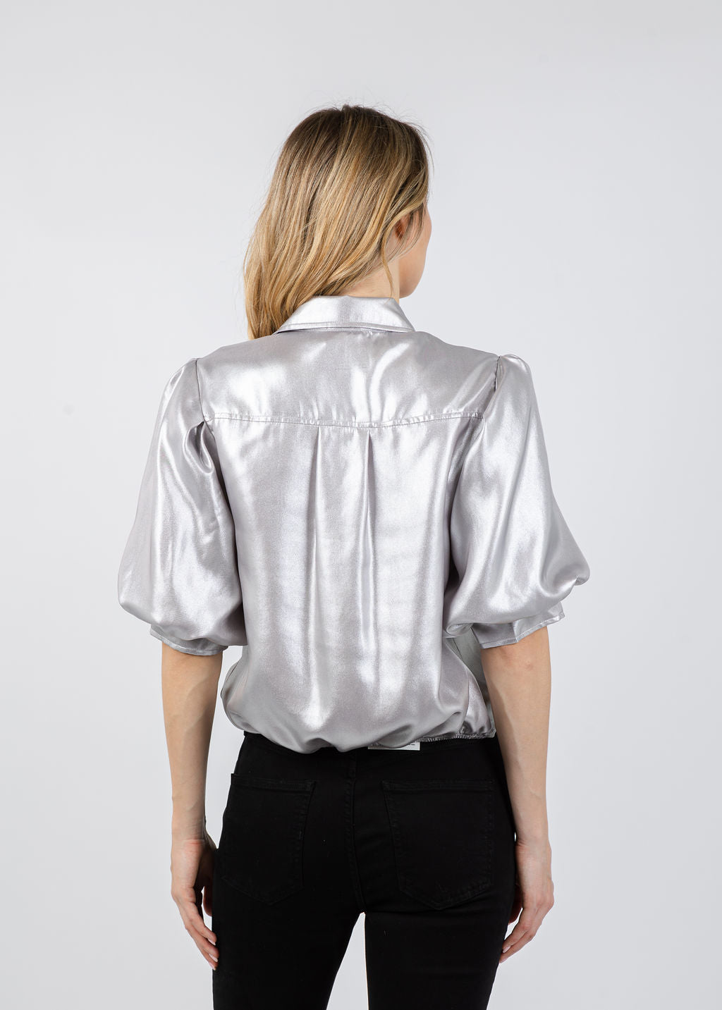 Finley Bomba Shirt in Liquid Silver available at Barbara Katz