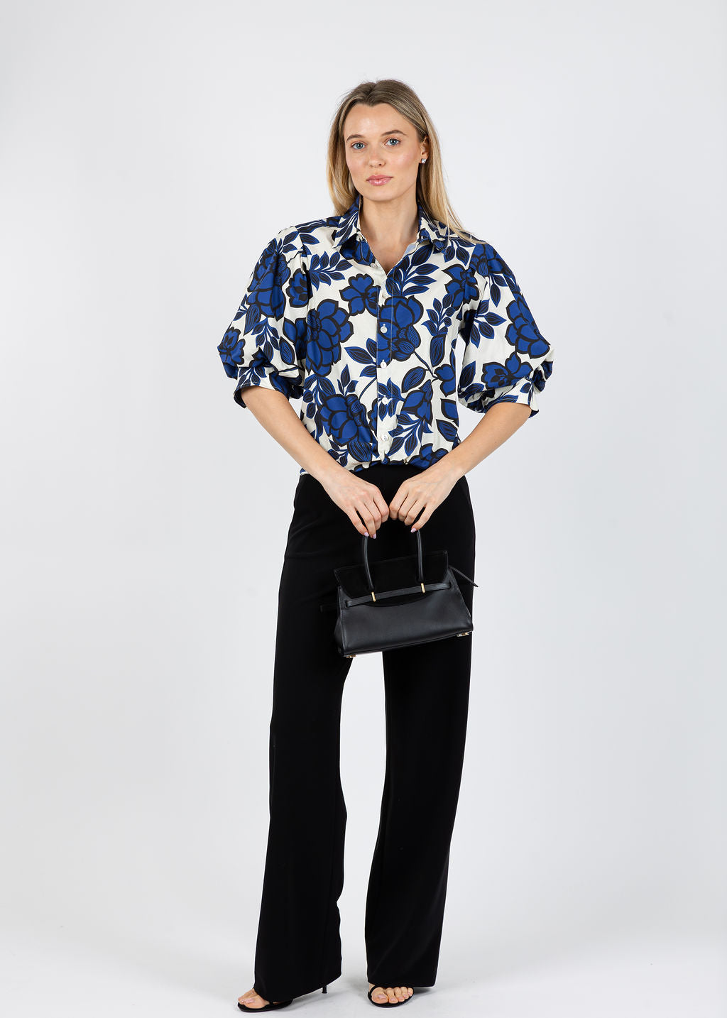 Finley Bomba Shirt in Navy Roses available at Barbara Katz