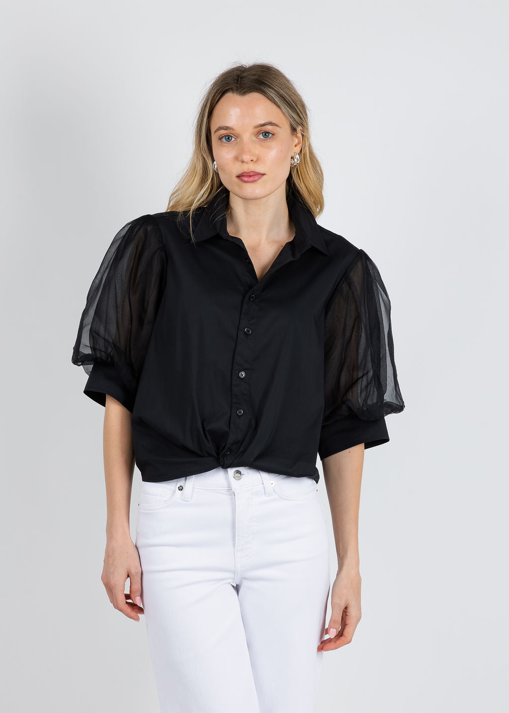 Finley Bomba Shirt Organza Combo in Black available at Barbara Katz
