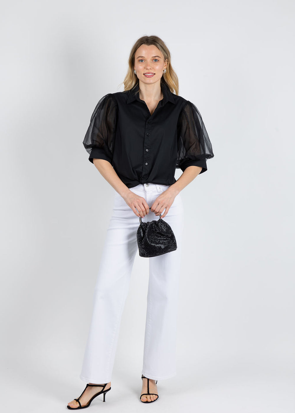 Finley Bomba Shirt Organza Combo in Black available at Barbara Katz