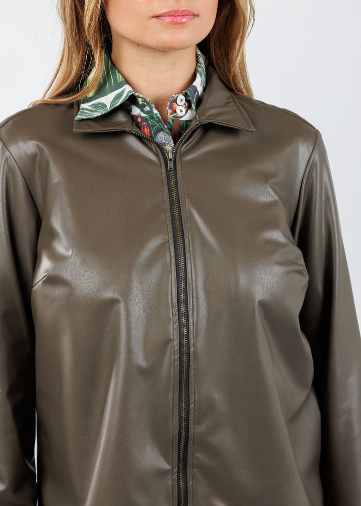Finley Campbell Zipper Vegan Jacket in Mousse available at Barbara Katz