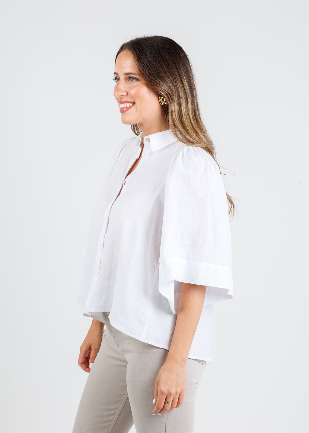 Finley Collin Cape Washed Linen Shirt in White available at Barbara Katz