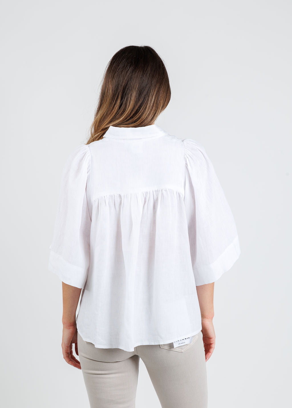 Finley Collin Cape Washed Linen Shirt in White available at Barbara Katz