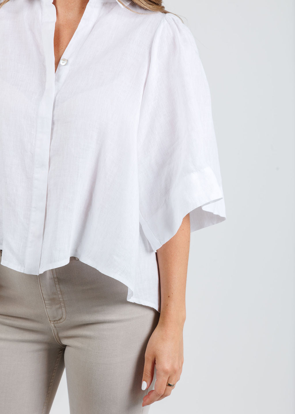 Finley Collin Cape Washed Linen Shirt in White available at Barbara Katz