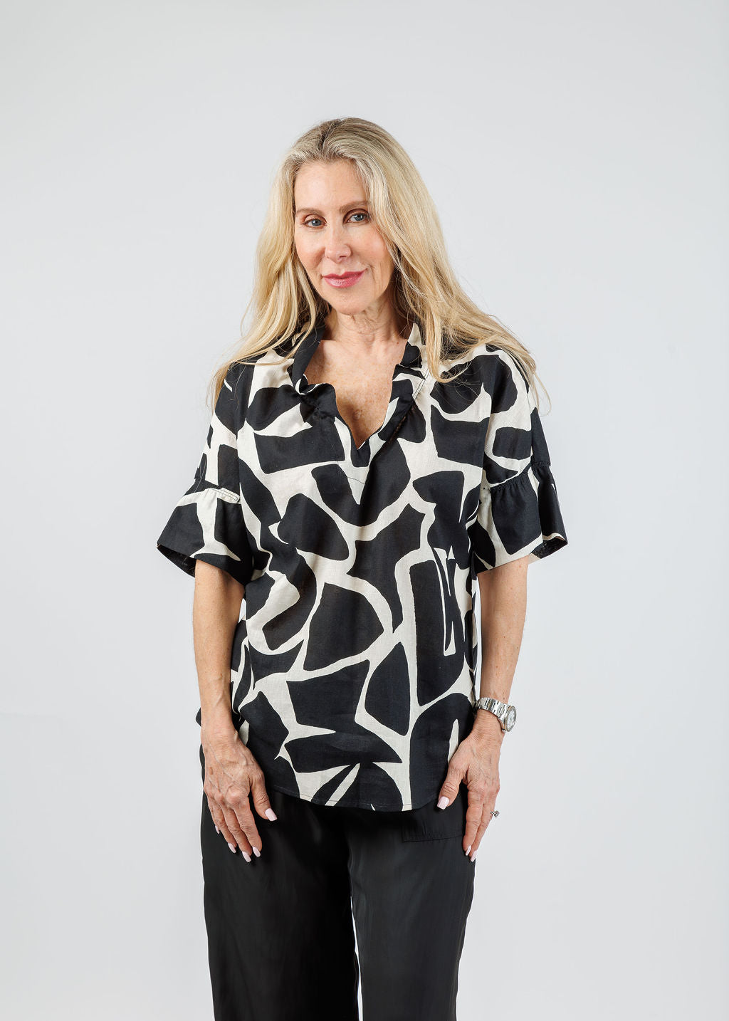 Finley Crosby Puzzle Print Top in Natural/Black available at Barbara Katz