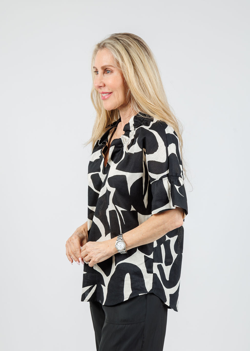 Finley Crosby Puzzle Print Top in Natural/Black available at Barbara Katz