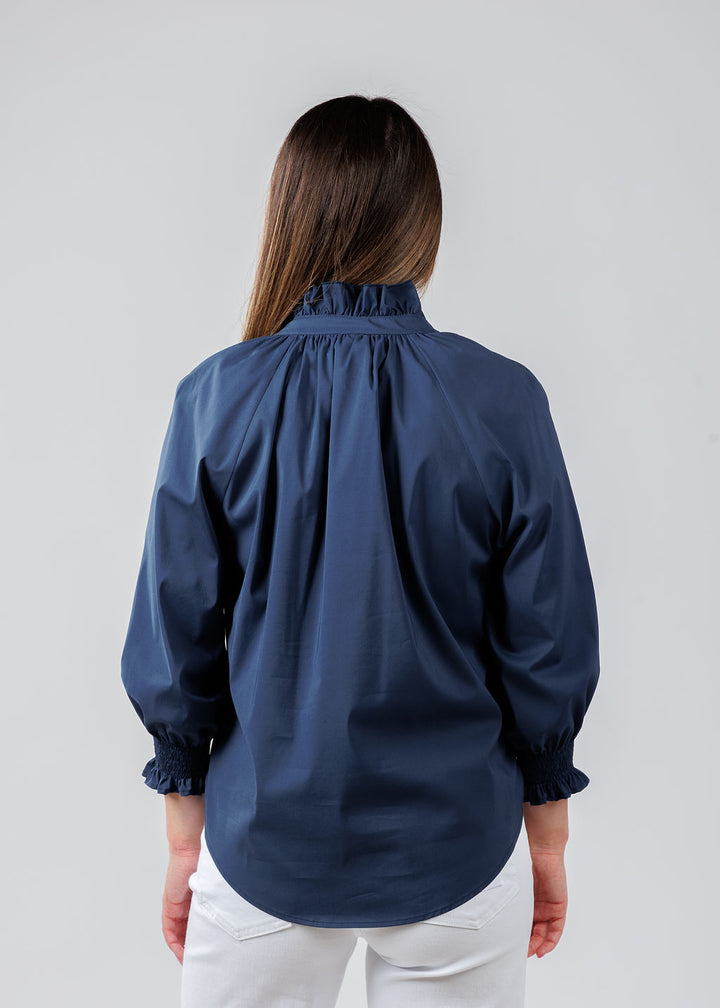Finley Fiona Solid Silky Poplin Shirt in Navy available at Barbara Katz