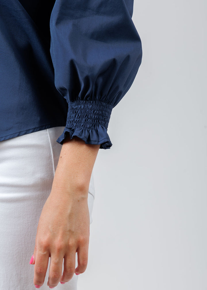 Finley Fiona Solid Silky Poplin Shirt in Navy available at Barbara Katz