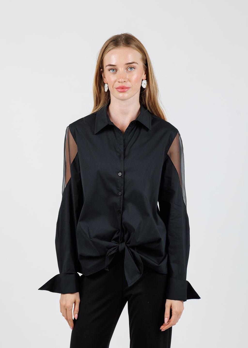 Finley Lindy Organza Combo Shirt in Black available at Barbara Katz
