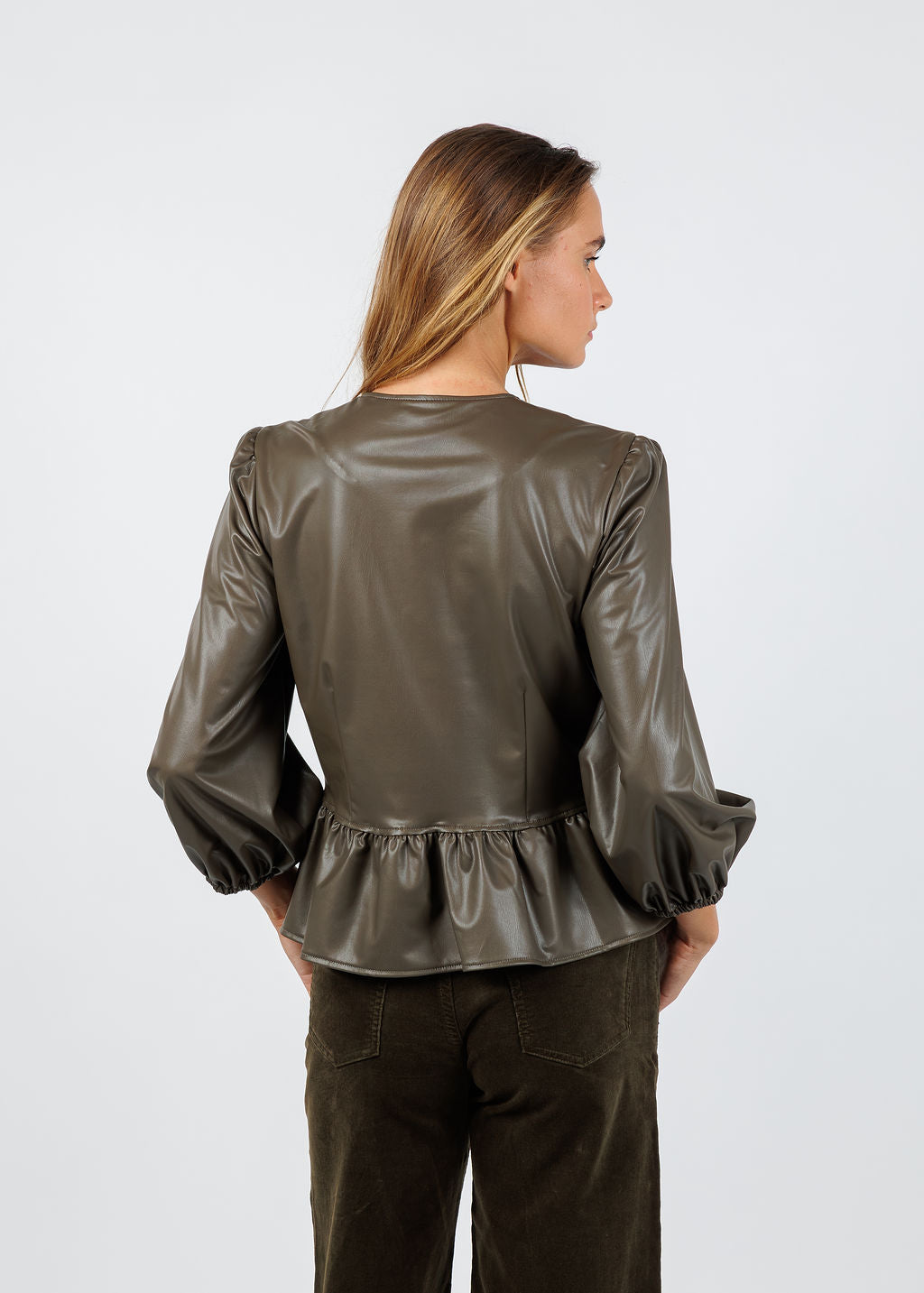 Finley Luna Vegan Leather Top in Mousse available at Barbara Katz