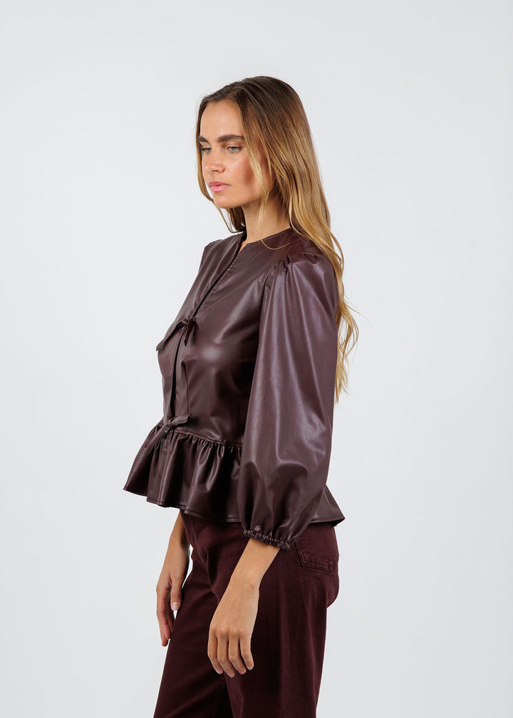 Finley Luna Vegan Leather Top in Wine available at Barbara Katz