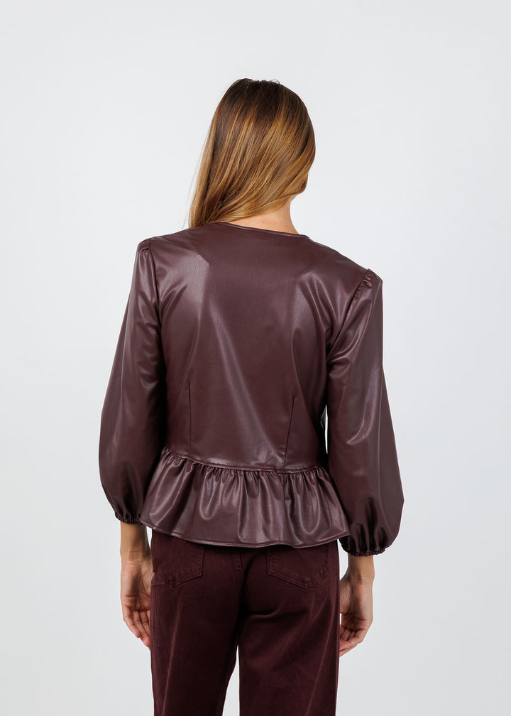 Finley Luna Vegan Leather Top in Wine available at Barbara Katz