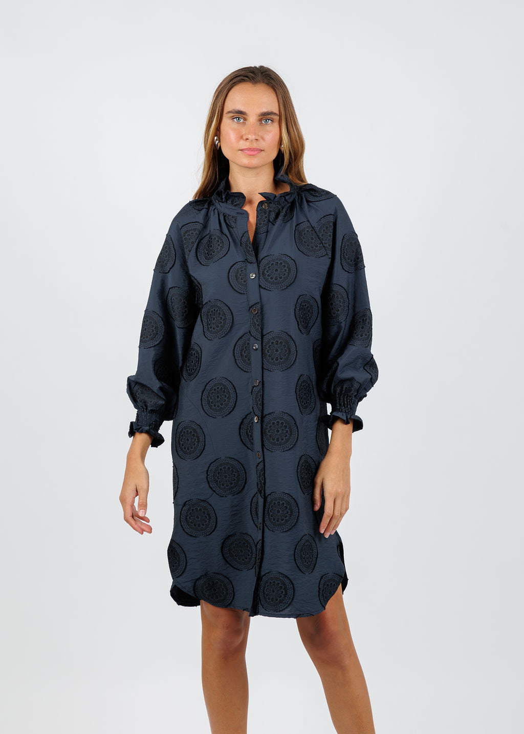 Finley Mallory Medallion Dress in Navy/Black available at Barbara Katz