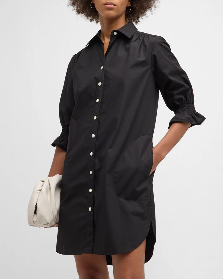 Miller Puff Sleeve Shirt Dress Crisp Cotton - Black