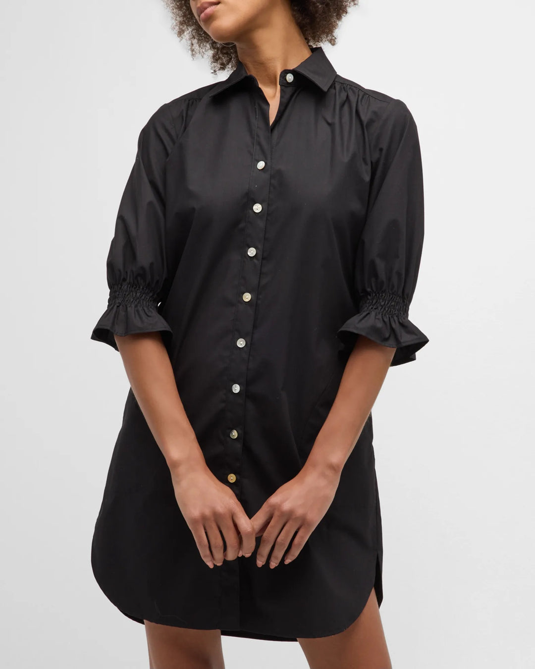 Miller Puff Sleeve Shirt Dress Crisp Cotton - Black