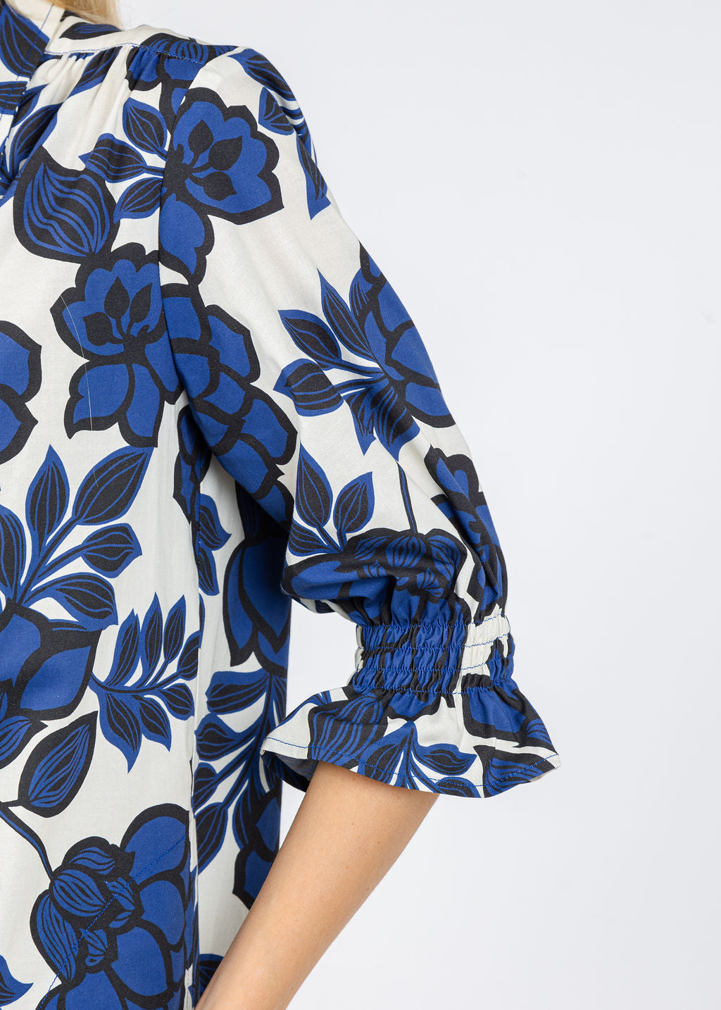 Finley Miller Puff Sleeve Shirt Dress in Navy Roses available at Barbara Katz