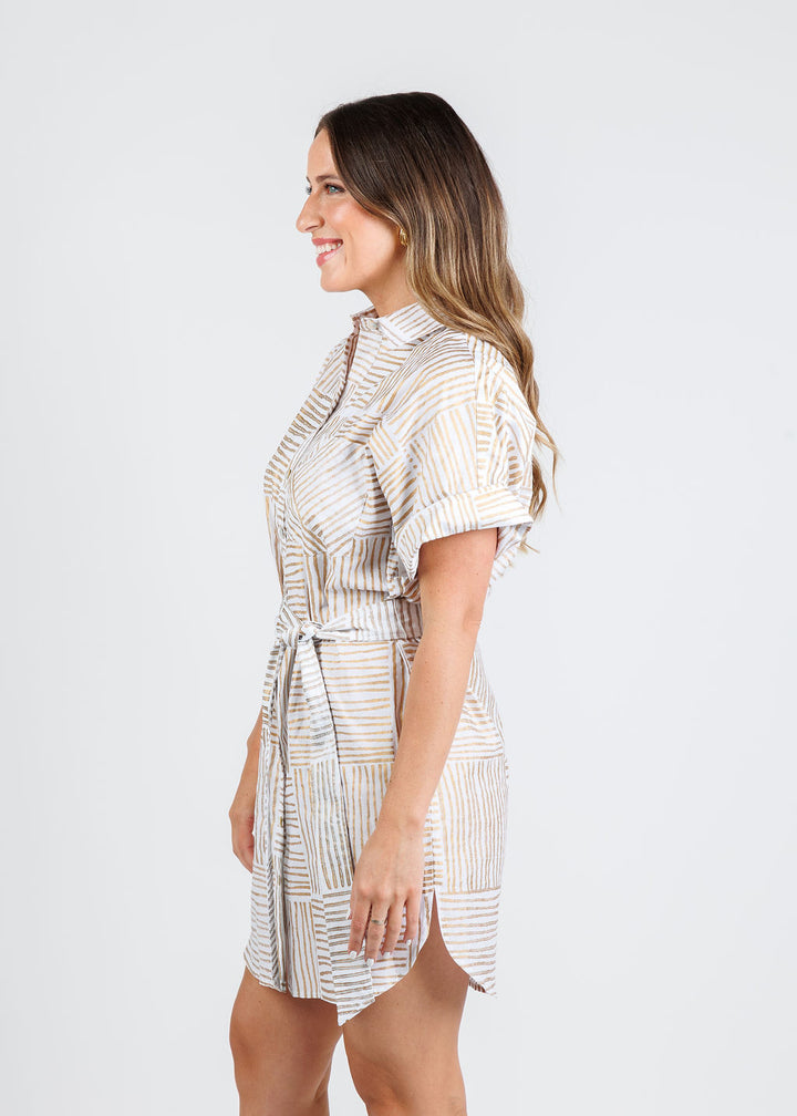 Finley Reese Mended Block Stripe Dress in Gold available at Barbara Katz