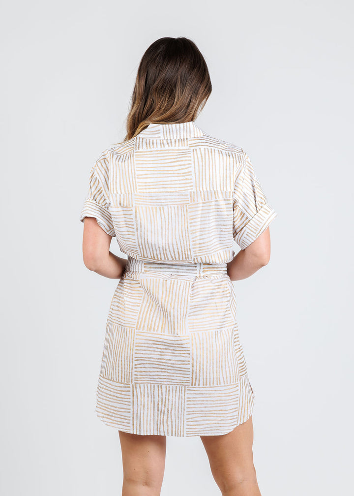 Finley Reese Mended Block Stripe Dress in Gold available at Barbara Katz