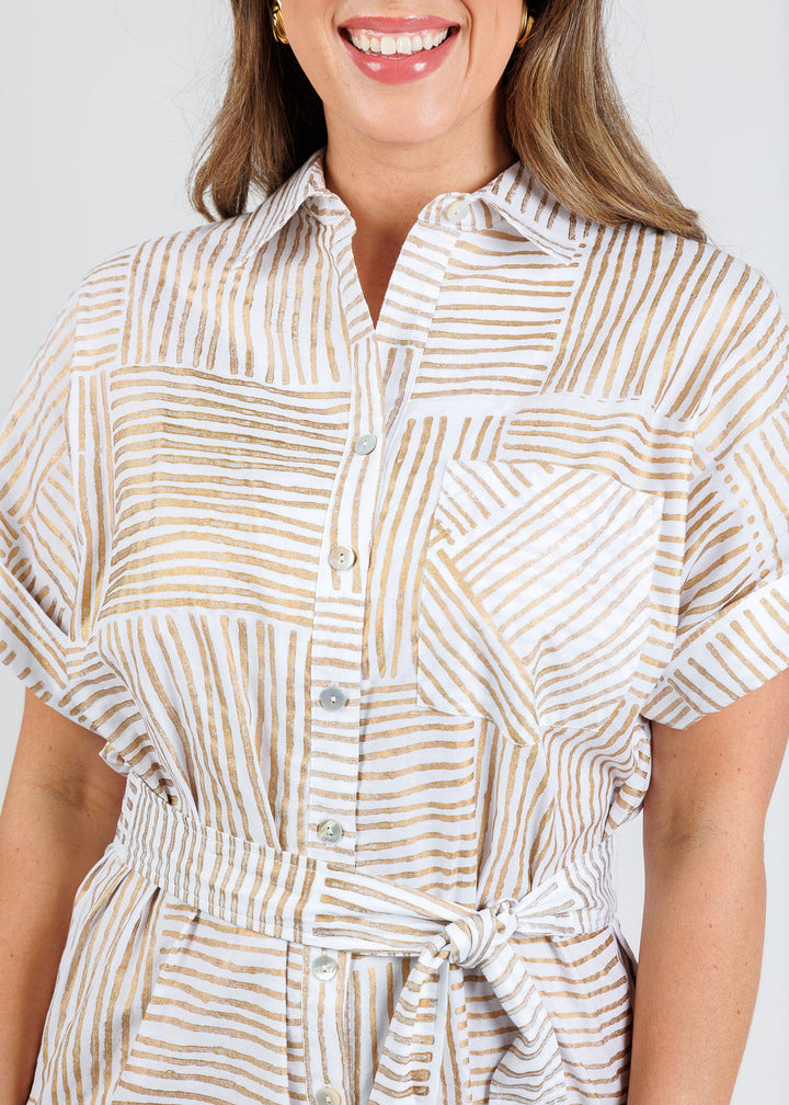 Finley Reese Mended Block Stripe Dress in Gold available at Barbara Katz