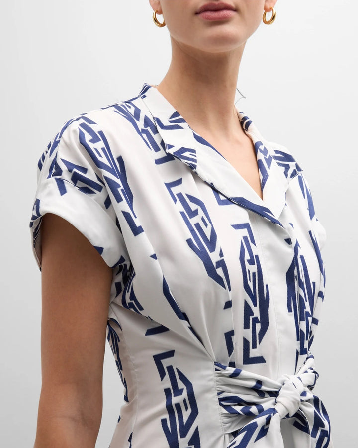 Finley Rocky Tie-Waist Geometric Jacquard Midi Dress